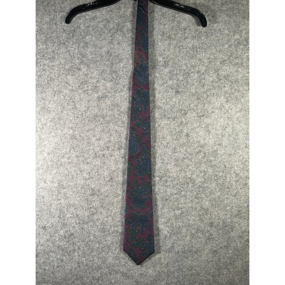PR Limited Mens Silk Paisley Tie Purple Blue Gold Italian Fabric Made in USA‎